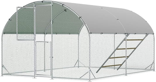 Large Metal Chicken Coop,10x13x6.5FT Chicken Run for Yard with Feeding Door, Round Top Walk-in Chicken Pen,Outdoor Poultry Cage with Anti-UV Cover,Duck Rabbit House