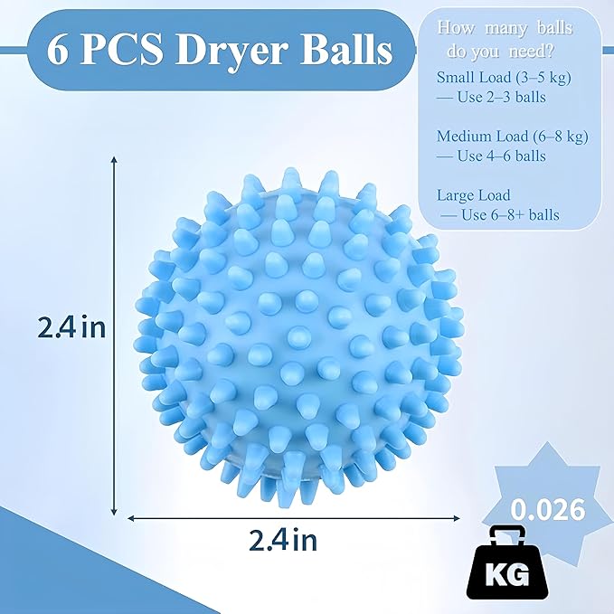 6 Pack Laundry Balls for Dryer, Dryer Balls Laundry Reusable, Dryer Ball Plastic Pellet Packs for Fabric Soften, Reduce Wrinkle and Less Static Cling