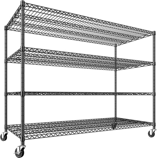PrimeZone 60" W x 24" D x 76" H Heavy Duty Wire Storage Shelves with Wheels, 4 Tier Adjustable NSF Certified Garage Shelving Unit, Rolling Metal Organizer Shelf Utility Rack for Warehouse, Pantry