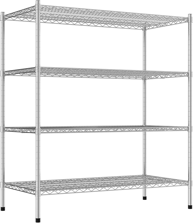 Commercial NSF Listed Chrome Stationary Wire Shelving Kit 24" x 48" x 54", with 4 Shelves Perfect for Warehouse, Walk-in Refrigerator, Freezer, Grocery Store, Restaurant, Dishroom