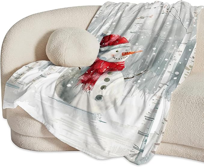 Snowman Blanket Ultra Soft Cozy Birch Tree Snowman Throw Blanket Fleece Fuzzy Plush Winter Christmas Blanket Decor Gifts for Women Girls Adults Couch Sofa 50"x40"
