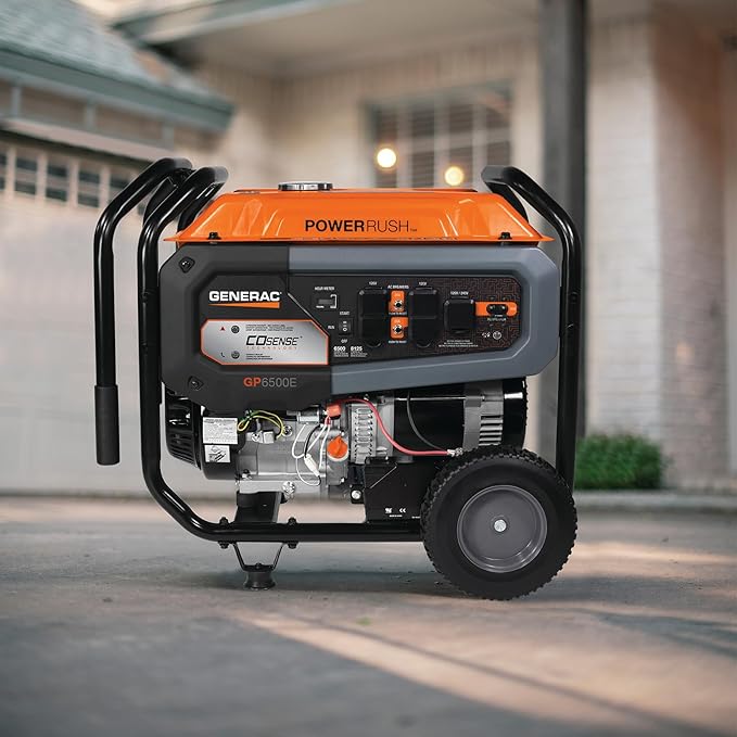 Generac 8,125 Starting Watt Gas-Powered Portable Generator - COsense Technology - PowerRush Advanced Technology - Reliable Power for Emergencies, Recreation, Home - 49 State Compliant