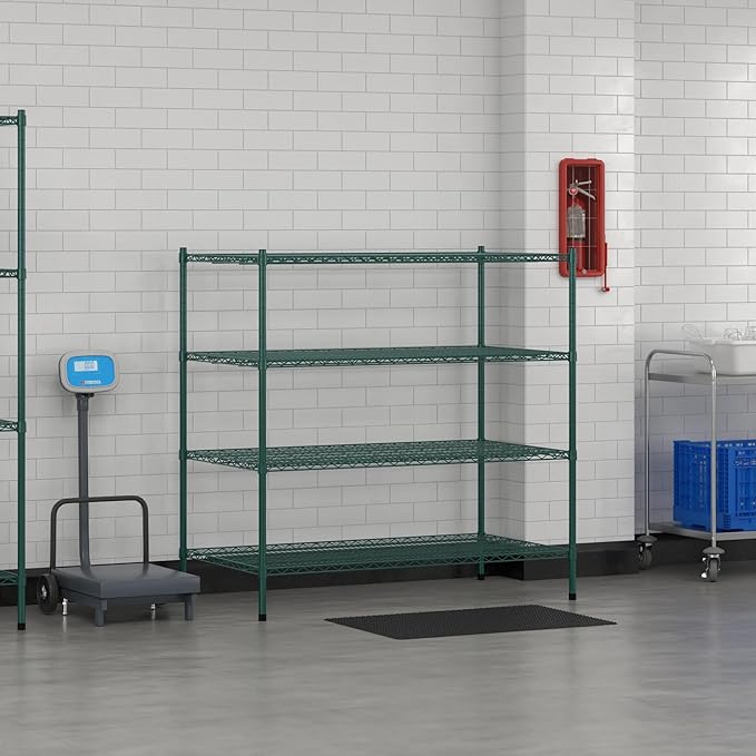 Commercial NSF Listed Green Epoxy Stationary Wire Shelving Kit 30" x 54" x 54", with 4 Shelves Perfect for Warehouse, Walk-in Refrigerator, Freezer, Grocery Store, Restaurant, Dishroom