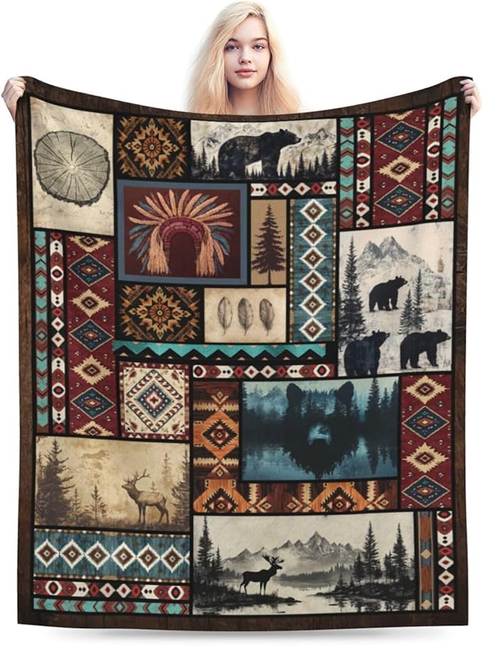 Western Cowboy Throw Blanket Southwest American Cowboys Flannel Blankets Native Plush Super Soft Cozy Warm Decor Gifts for Boys Girls Kids Adults Men Women 40" x 50"
