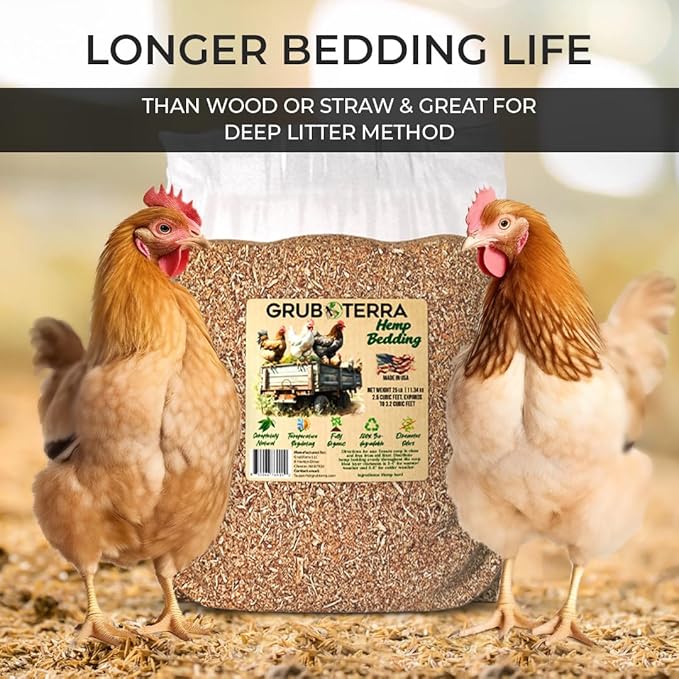 GrubTerra Ultra Premium Hemp Bedding for Chicken Coop Heater 3.2 Cu Ft - Litter Nesting Box Pads, Hamster, Mice, Guinea Pig, Absorbent, Dust-Free, Suitable for Poultry and Small Pets, 100% Natural