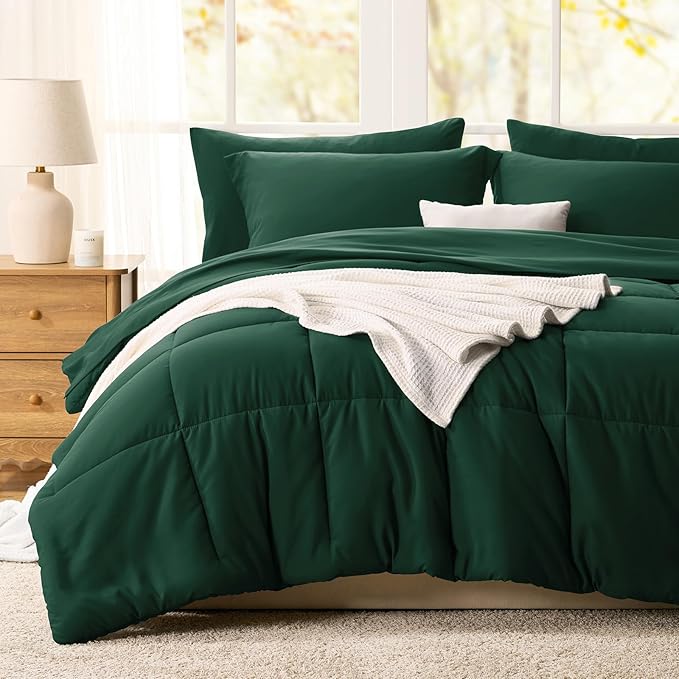 CozyLux Queen Comforter Set Emerald Green - 7 Pieces Bed in a Bag Queen, All Season Soft Bedding Sets, Oeko-Tex Certified Bed Set with Down Alternative Comforter, Sheets, Pillowcases & Pillow Shams