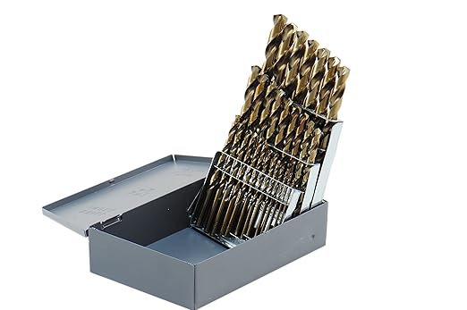 Shars 1/16-1/2" by 64ths 29 Pcs M35 Cobalt Straw Finish Jobber Drill Set with Huot Index Box 135° Point Angle 404-2260C P