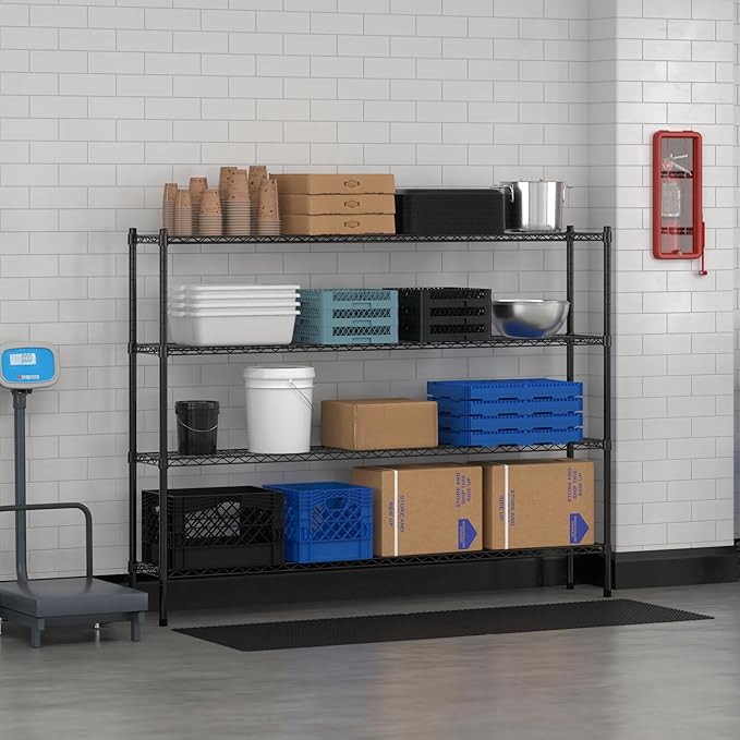 Commercial NSF Listed Black Epoxy Stationary Wire Shelving Kit 12" x 72" x 54", with 4 Shelves Perfect for Warehouse, Walk-in Refrigerator, Freezer, Grocery Store, Restaurant, Dishroom