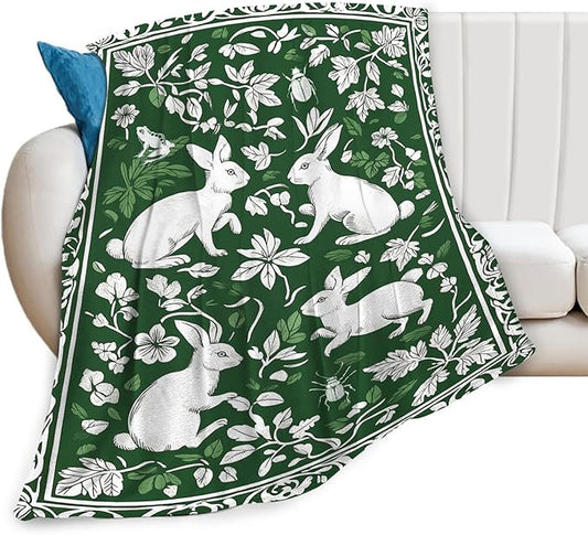 Tijuboni Rabbit Throw Blanket - Botanical Hare Insect - Bunny Gifts for Girls Women Boys Men Kids Adults Soft Flannel Fleece Blanket for Couch Sofa Bed Home Decor 50"x60"