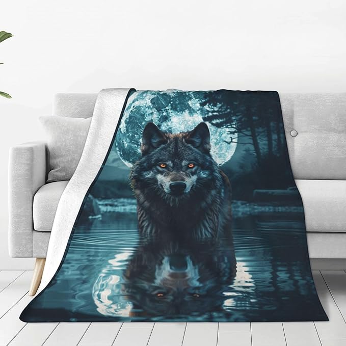 Wolf Moon Decor Throw Blanket - Super Cozy Plush Lightweight Soft Flannel Fleece Cool Blanket for Sofa Bed Couch - Gifts for Wolf Lovers Girls Boys Kids Women Men - 50"X60"