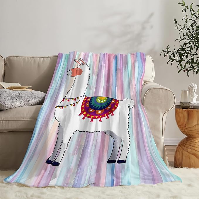 Llama Blanket Super Cozy Soft Cute Llama Animal Throw Blanket Warm Plush Fluffy Alpaca Stuff Gifts for Women Girls Fleece Flannel Gift Blankets for Kids Adults 60"X50"