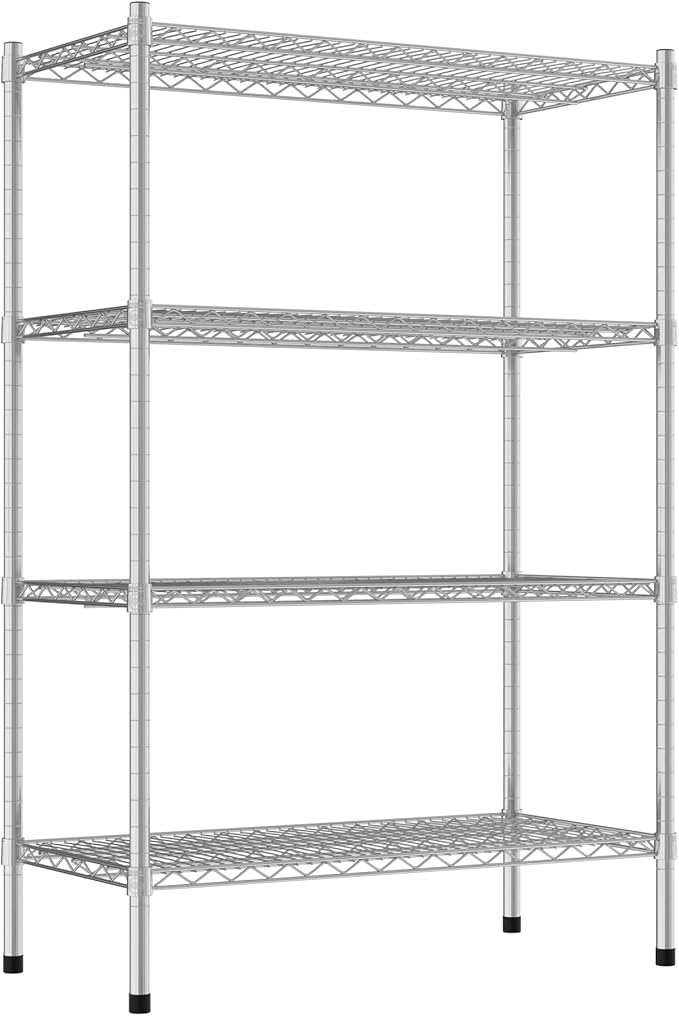 Commercial NSF Listed Chrome Stationary Wire Shelving Kit 18" x 36" x 54", with 4 Shelves Perfect for Warehouse, Walk-in Refrigerator, Freezer, Grocery Store, Restaurant, Dishroom