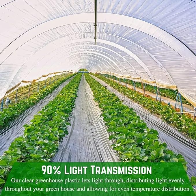 FPS - 4 Year Clear 6 mil Greenhouse Plastic Sheeting - Clear Sheeting, Polyethylene Film, Transparent Plastic Film for Greenhouse (48' x 28')