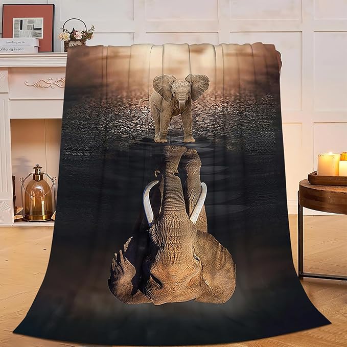 Wild Elephant Blanket Elephant Lovers Throw Blanket Super Soft Plush Lightweight Warm Fleece Flannel African Animals Decor Blanket Gifts for Girls Boys Women Men for Sofa Couch Bed 60"X80"