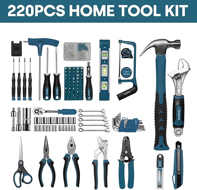 Enventor Tool Set, 220-Piece Home Tool Kit with Toolbox, Wrench and Hand Tools for Home Repairs, Auto Maintenance, DIY & General Use,Household Repair Tools for Men & Women, Blue