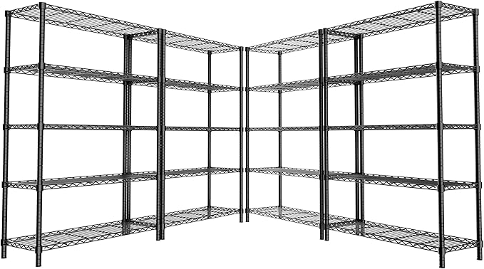 Storage Shelves, 4 PCS 48" L x 20" W x 72" H Heavy Duty Garage Wire Shelving Unit Loads 2000LBS, 5-Tier Adjustable Metal Industrial Utility Shelf Rack for Kitchen, Laundry Room, Basement