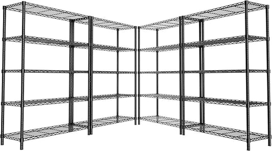 Storage Shelves, 4 PCS 48" L x 20" W x 72" H Heavy Duty Garage Wire Shelving Unit Loads 2000LBS, 5-Tier Adjustable Metal Industrial Utility Shelf Rack for Kitchen, Laundry Room, Basement
