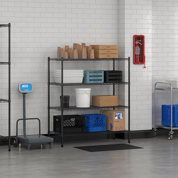 Commercial NSF Listed Black Epoxy Stationary Wire Shelving Kit 21" x 48" x 54", with 4 Shelves Perfect for Warehouse, Walk-in Refrigerator, Freezer, Grocery Store, Restaurant, Dishroom