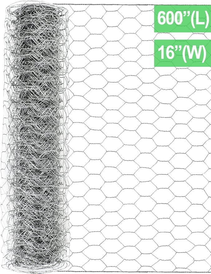 TOYPOPOR Chicken Wire 16'' x 600''(40cm x 15m), Outdoor Anti-Rust Hexagonal Galvanized Chicken Wire Mesh Fencing to Protect Gardening Plants Vegetables Flowers Fruits From Dogs Rabbits Squirrels, 49ft