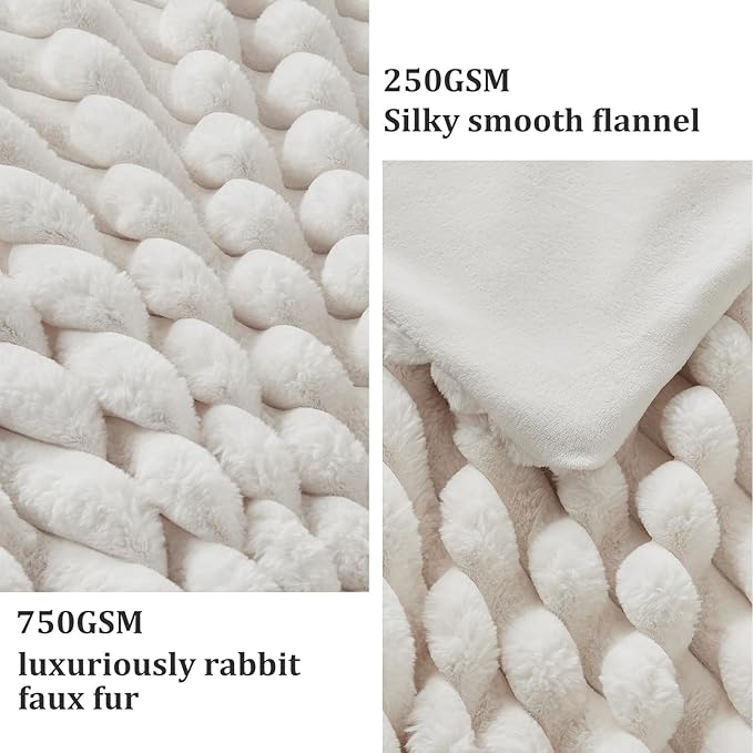 Faux Fur Queen Blanket for Couch, 1000 GSM Cozy Fuzzy Fluffy Soft Plush Thick Bubble Sherpa Blanket for Sofa Bedroom Living Room, Mothers Day Birthday Gifts for Women Home Decor