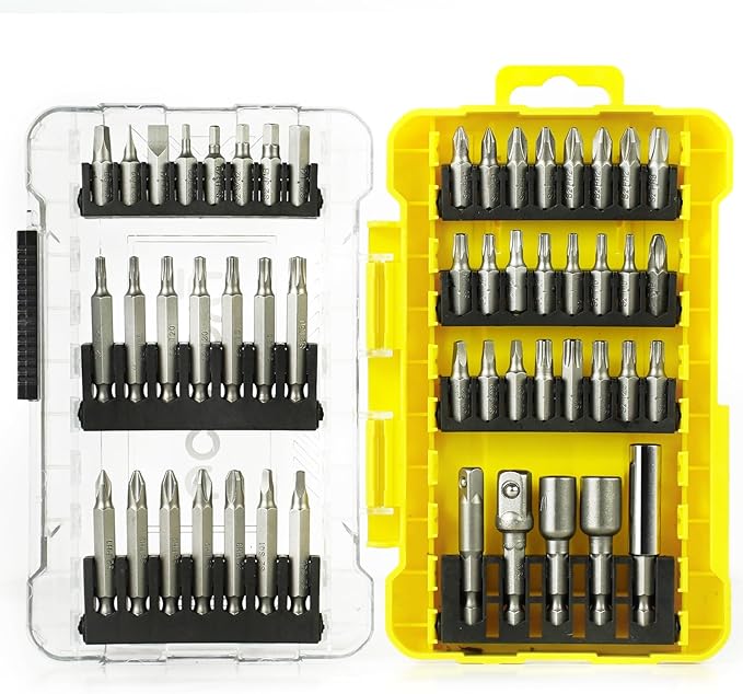 Screwdriver Bit Set, 51-Piece Impact Driver Bit Set with Phillips/Slotted/Torx/Hex/Square Bits, 1/4" & 3/8" Socket Adapter, Magnetic Nut Drivers, S2 Alloy Steel for Impact Driver