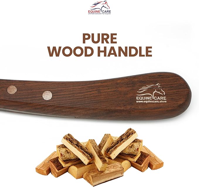 Equine Care Right-Handed Hoof Knife – Razor Sharp Short J2 Steel Blade, Professional Farrier Tool for Horse Hoof Trimming, Goats, Sheep & Livestock | Ergonomic, Rust-Resistant Wooden Handle.