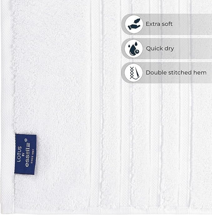 ESSELL 24/7 Luxury 6 Piece Towel Set, 700 GSM 100% Cotton, 2 Bath Towels 2 Hand Towels 2 Wash Cloths, Lightweight Bath Towels, Soft & Highly Absorbent Towels for Bathroom, Spa & Hotel, White Towel Set