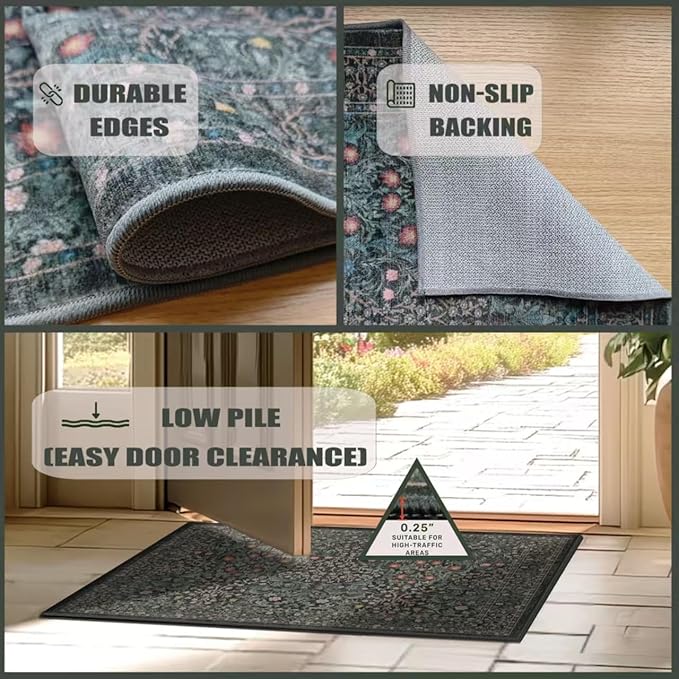 entryway Rug 2×3 Washable Green Kitchen Small Rugs