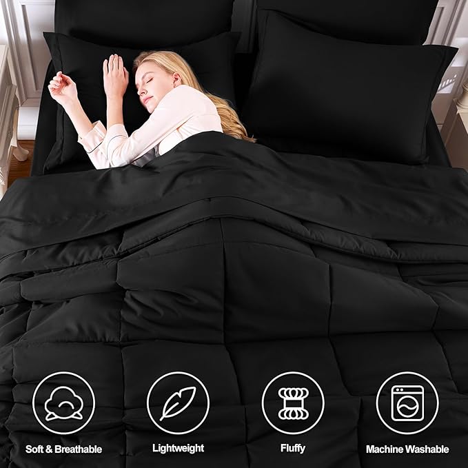 CozyLux Twin XL Comforter Set Black - 5 Pieces Twin XL Bed in a Bag Set, Soft Bedding Sets Bed Set Extra Long for All Season with Comforter, Flat Sheets, Fitted Sheet, Pillowcase &Pillow Sham