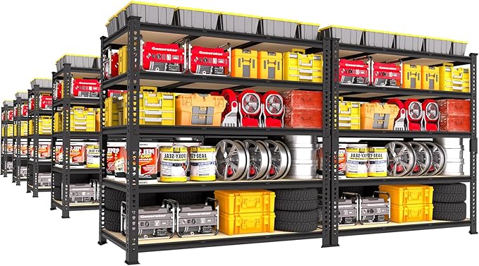 PrimeZone Heavy Duty Garage Storage Shelves - 48" W X 24" D X 72" H Adjustable Metal Shelving Unit, 5 Tier Industrial Shelves for Storage Standing Utility Rack for Warehouse, Basement, Black, 10 Pack