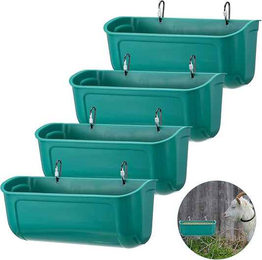 Goat Feeders Fence Hanging, 3.5 Quart Chicken Feeder Trough for Livestock Poultry 4 Pack