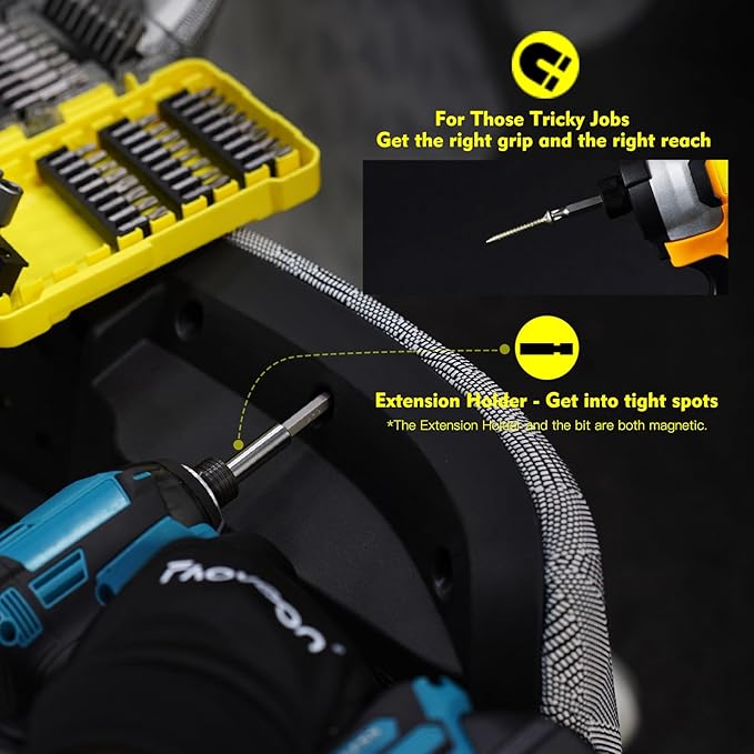 Screwdriver Bit Set, 51-Piece Impact Driver Bit Set with Phillips/Slotted/Torx/Hex/Square Bits, 1/4" & 3/8" Socket Adapter, Magnetic Nut Drivers, S2 Alloy Steel for Impact Driver