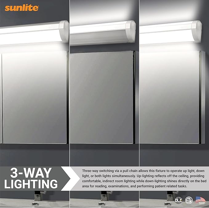 Sunlite 48-Inch LED Linear Bed Light Fixture, 20W/40W/60W, Color Selectable 30K/40K/50K, 2218-6958 Lumens, Dimmable, DLC & ETL Listed, 120V, 3-Way Switching (Up/Down), 116 Degree Beam Angle, 4 Pack