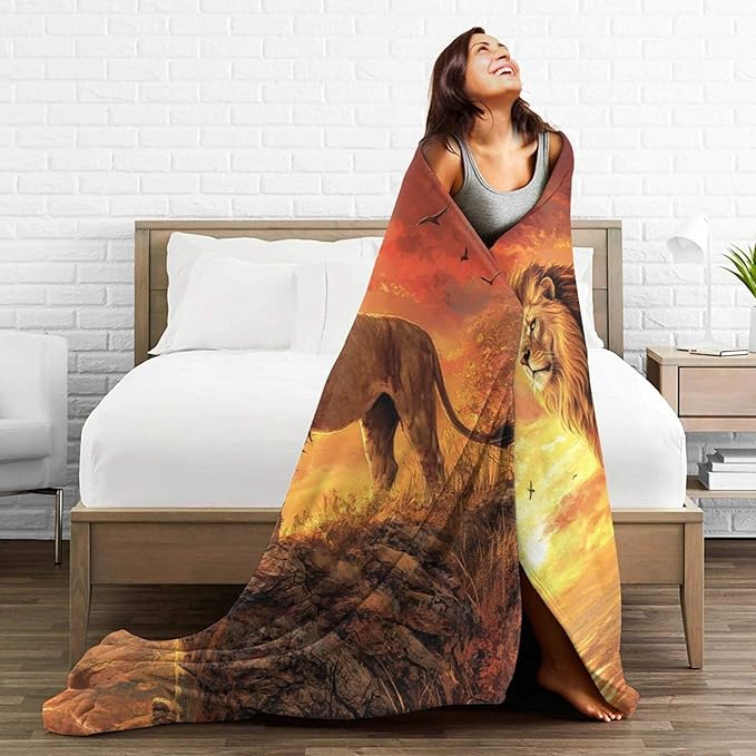 Lion Blanket Soft Cozy Lion Fleece Throw Blanket Warm Lightweight Animal Flannel Plush Bedding Stuff Decor Blankets Gifts for Lover Girls Boys Kids Women Adults Bed Travel 60"x80"