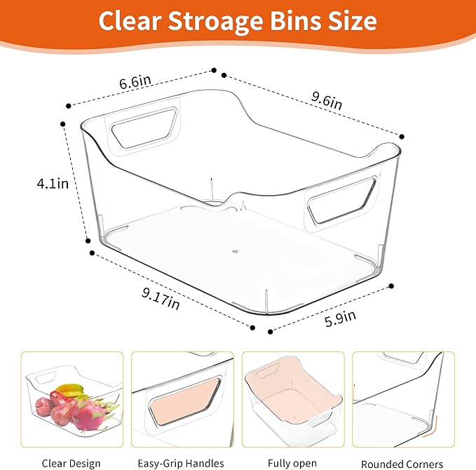 Attelite 12 Pack Clear Plastic Storage Bins, Multi-Use Pantry Organizers and Storage, Pantry Organizer Containers for Home, Kitchen, Freezer, Fridge, Cabinet, Bathroom and Under Sink Organizing