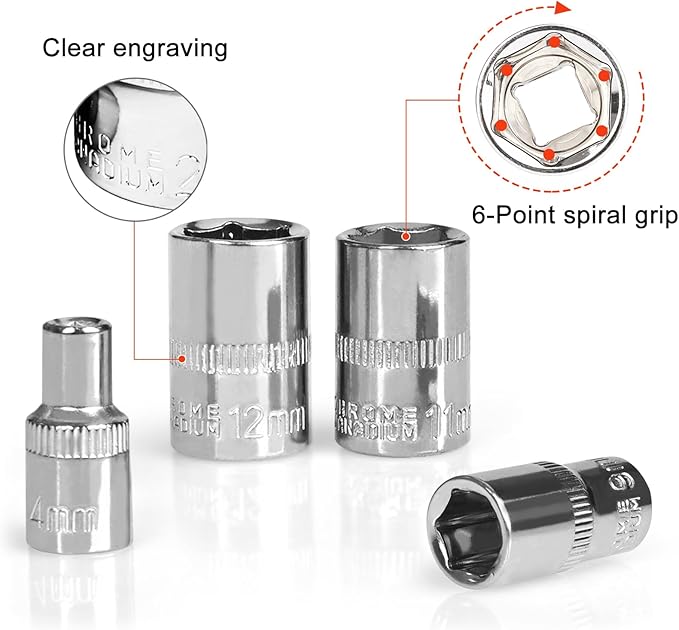 Egofine 28pcs 1/4 Inch Ratchet Socket Wrench Set, Drive Socket Set with 12 Sockets and 14 Bit Socket Set, with Extension Bars