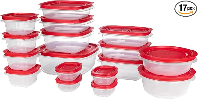 Rubbermaid EasyStore Rectangle, Square, and Round Containers, 34-Piece Set, Food Storage Containers, Food Storage Containers with Lids