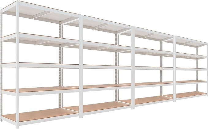 HOMEDANT House Lift-Beam White Boltless Heavy Duty Garage Storage Shelving Adjustable 5-Tier Metal Shelves Laminated Shelf Industrial Utility Rack Pantry 48.1" W x 24.4" D x 71.3" H 4Pack
