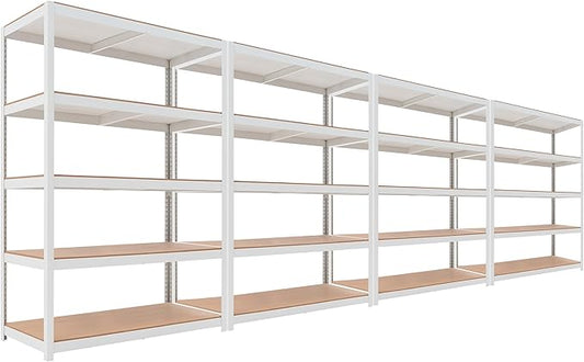 HOMEDANT House Lift-Beam White Boltless Heavy Duty Garage Storage Shelving Adjustable 5-Tier Metal Shelves Laminated Shelf Industrial Utility Rack Pantry 48.1" W x 24.4" D x 71.3" H 4Pack