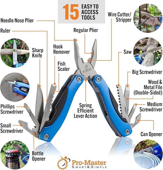Practical Christmas Stocking Stuffer for Men, Dad, Husband | 15-in-1 Multitool Pocket Knife & Pliers | Compact EDC Camping, Hiking & Survival Gift. Essential Tool Kit for Him with Safety Lock.