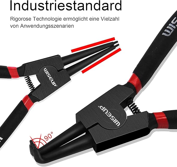 WISEUP Snap Ring Pliers Set, Heavy Duty 4PCS-7 inch Internal/External Circlip Pliers Kit, Straight/Bent Jaw Tips for C-Clip Ring Remover