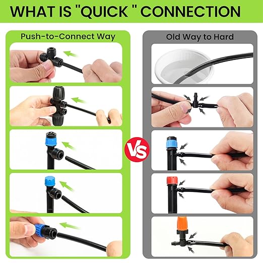 Bonviee Drip Irrigation System, 230FT Garden Watering System with Quick-to-Connect Fittings, Adjustable Drip Emitters, 1/4” & 5/16” Tubing, Drip Irrigation Kit for Raised Garden Beds, Greenhouse, Lawn