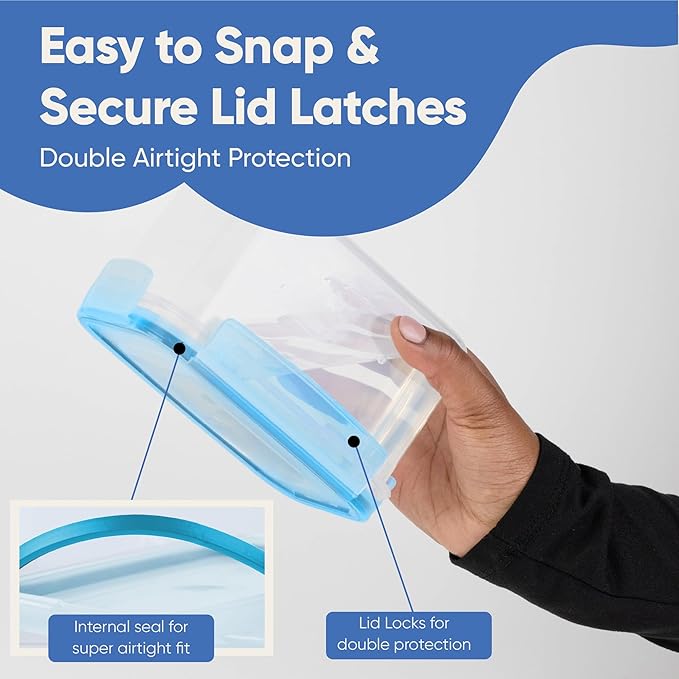 Chef's Path Airtight Food Containers with Lids (24 Pack - Blue) Kitchen Pantry Organization - BPA Free Food Storage Organizers for Cereal, Brown Sugar, Dry food - With Marker, Labels & Spoons