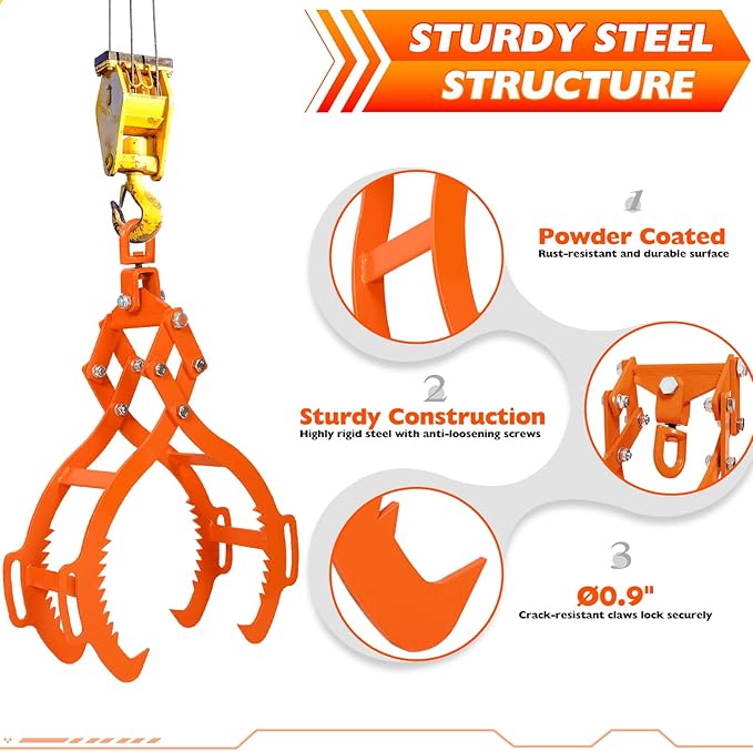 30inch Log Tongs, Log Grapple for Logging Tongs, Swivel Steel Skidding Tongs, 4 Claw Timber Claw Hook Eagle Claws Design Log Lifting Tongs for for Tractors, ATVs, Trucks, Forklifts 3000LBS Capacity
