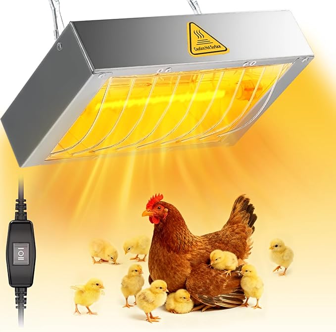 400W Chicken Coop Heater Lamp, Brooder Heat Lamp for Chickens, Adjustable Temp and Height, No Assembly Heater for Chicks Pets Livestock, 1 Pack
