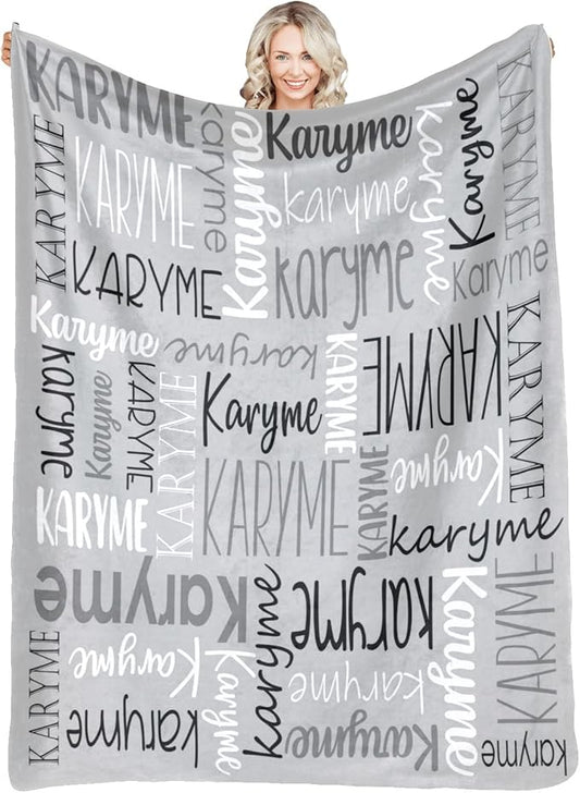Personalized Blankets with Names Baby Gifts for Girls Boys Custom Soft Fleece and Sherpa Name Blanket for Kids and Adults Birthday for Daughter Son Granddaughter Grandson (Light Grey)