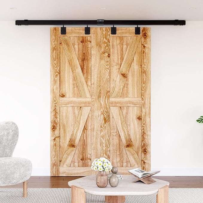 10FT Box Rail Hardware Heavy Duty Steel Sliding Barn Door Track, Ceiling Mount Kit, Fit Indoor and Exterior Door, Smoothly and Quietly Easy to Install Double Door Hardware