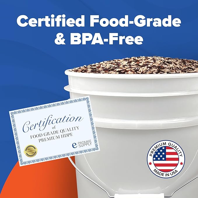 ePackageSupply 5 Gallon Bucket with Airtight Lid | Made in USA | Food Grade | Heavy-Duty Premium HPDE Plastic | Durable 90 Mil All Purpose Pail | Easy Stack and Store | BPA Free | 1 Count