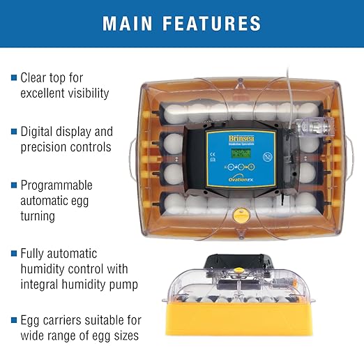 Brinsea Ovation 28 EX Egg Incubator & Expert Incubation Book, Automatic Humidity Control and Egg Turning for Hatching 28 Chicken, Duck, Other Bird Eggs, Precision Digital Controls
