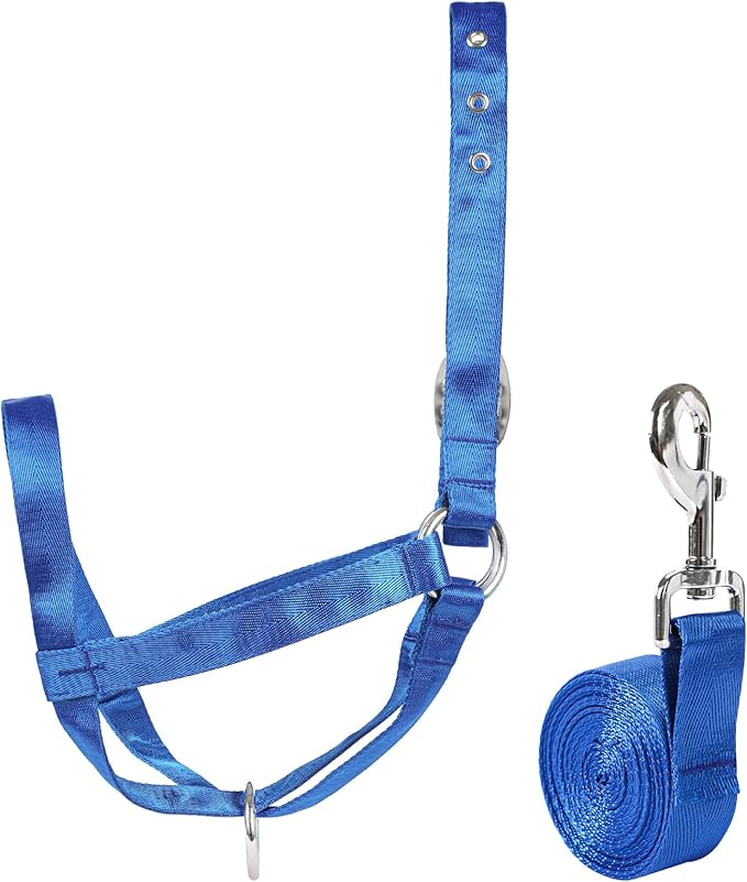 perixir Cow Halter Cattle Halters Calf Halter with Leading Rope，Adjustable Nylon Livestock Cattle Halter，for Miniature Horse Donkey Goat Foal
